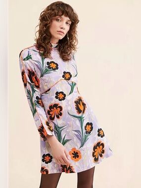 Untitled in Motion Floral Mini Dress XS Tencel Mock Neck Retro Mod NWT Summer